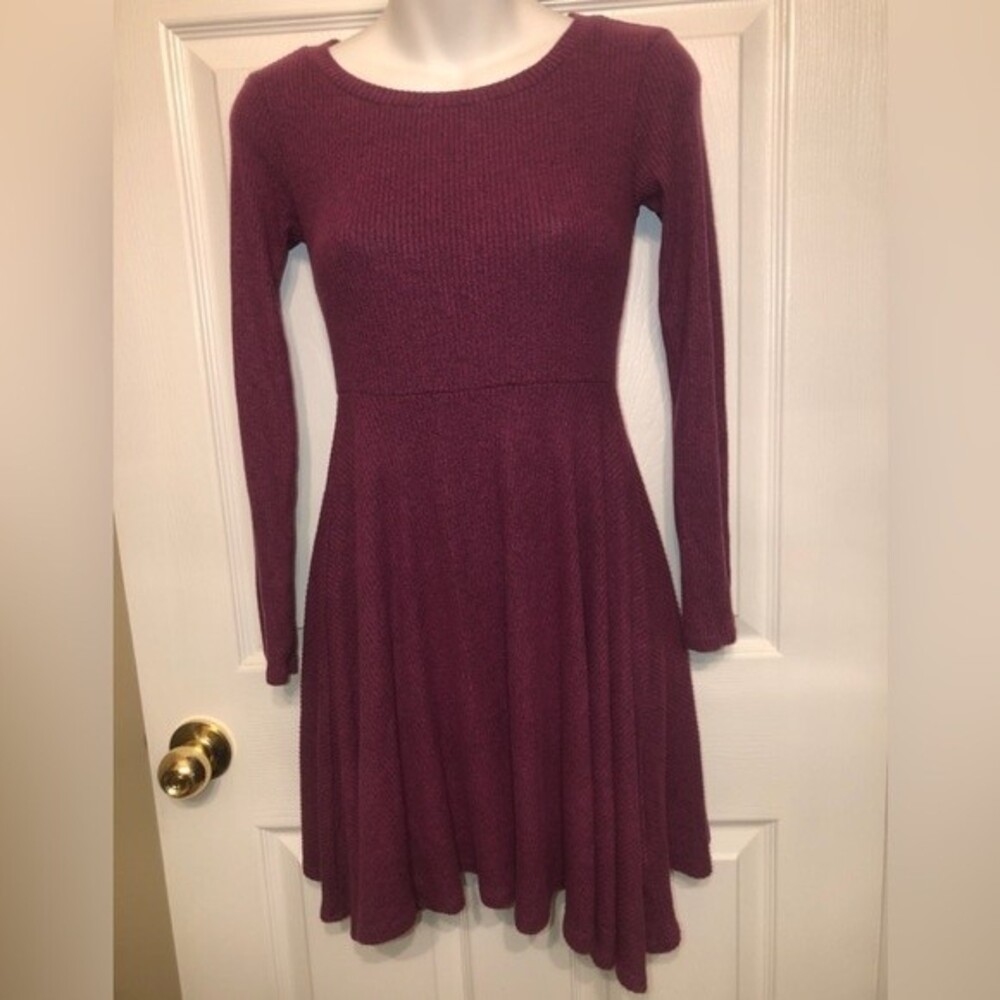 Lulus Fit & Fair Sweater Dress Mauve Purple Ribbed Knit Long Sleeve Skater Sz XS